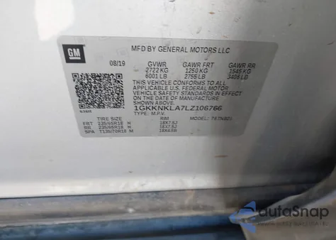 2020 GMC Acadia Fwd Sle z USA, uszkodzony, nr VIN 1GKKNKLA7LZ106766